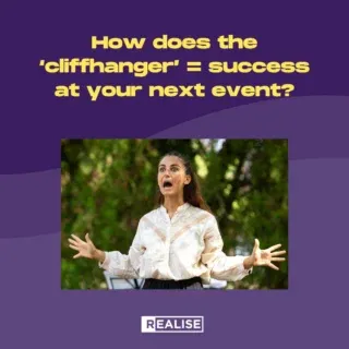 A top tip to successfully move your event audience from one session to another is by using ‘The Cliffhanger’ 

The event strategy training experts at Realise offer workshops to spark new ideas in your team. 

Get in touch today and let's chat about the best options to ensure your next event is a success. 

#eventprofs #eventmanagement #corporateevents #training #mentoring #development #learninganddevelopment